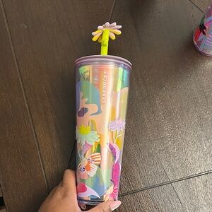 Starbucks Iridescent Floral Tumbler with Pink and Yellow Accents